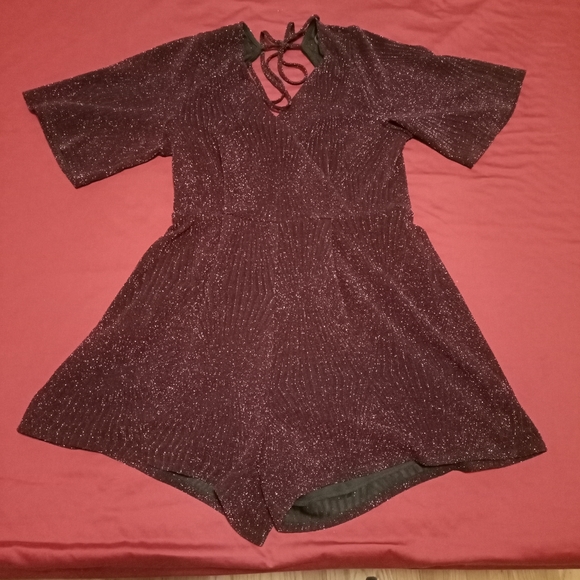 Nordstrom Pants - Purple maroon glitter splice V-neck short romper half sleeves Nordstrom